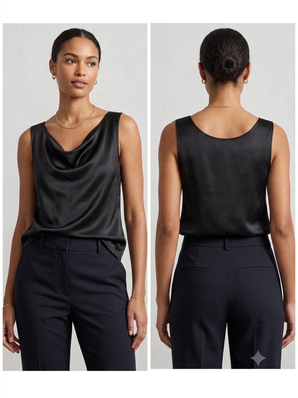 Escada Black Satin Cowl-Neck Sleeveless Top